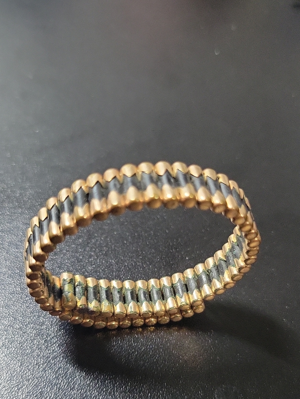 Vintage Gold Tone and Black Stretch Bracelet - Classic Women Jewelry